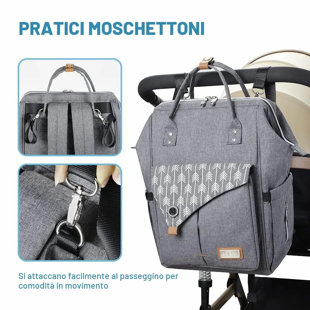 Lekebaby Zaino Mamma Multifunzione Impermeabile Fasciatoio Neonato Grande Capacità Spazioso Ganci Passeggino Tasche Isolanti