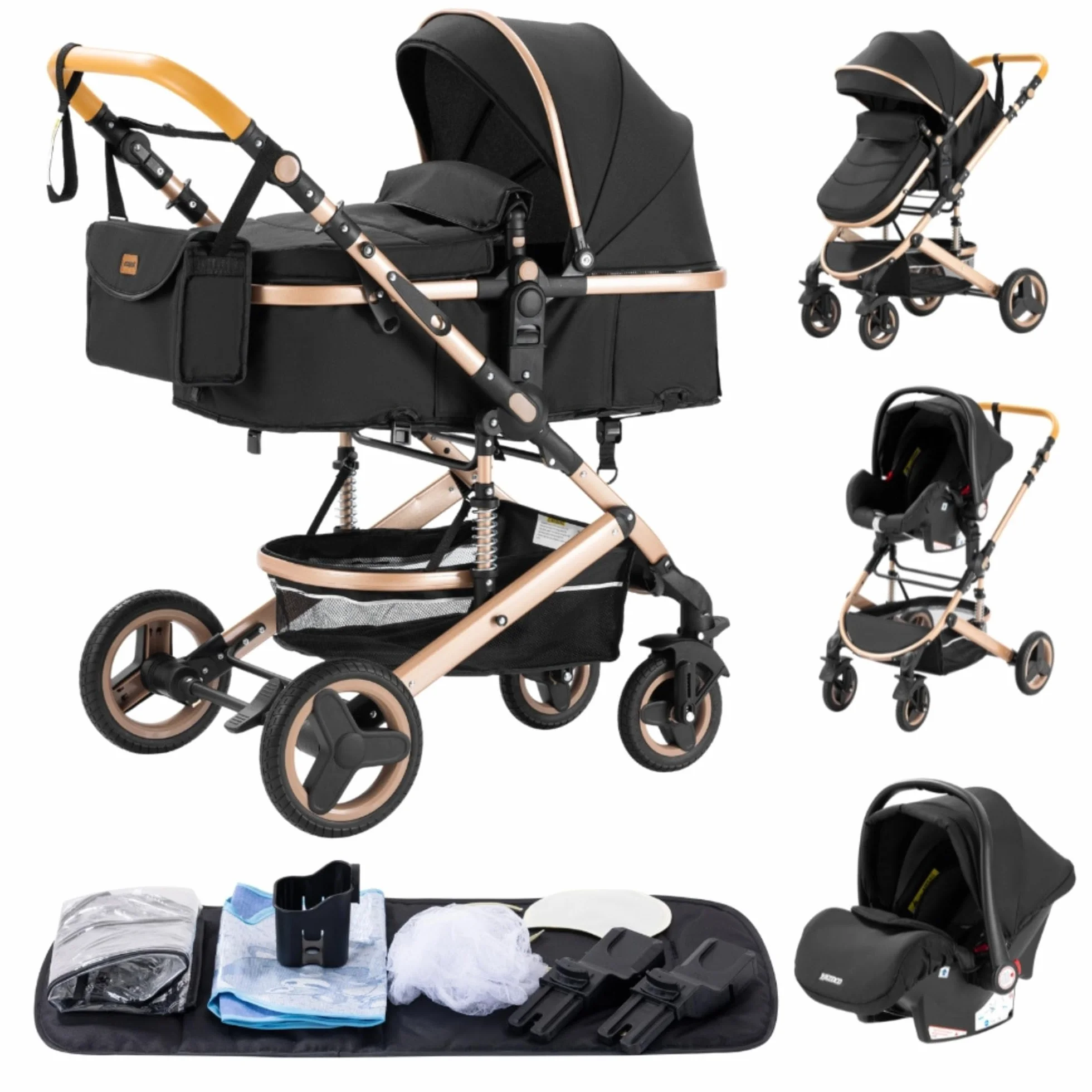 YAZOCO Passeggino Pieghevole Passeggino 3 in 1 Trio Zanzariera, Copertura Del Piede, Porta Tazza Dell'acqua