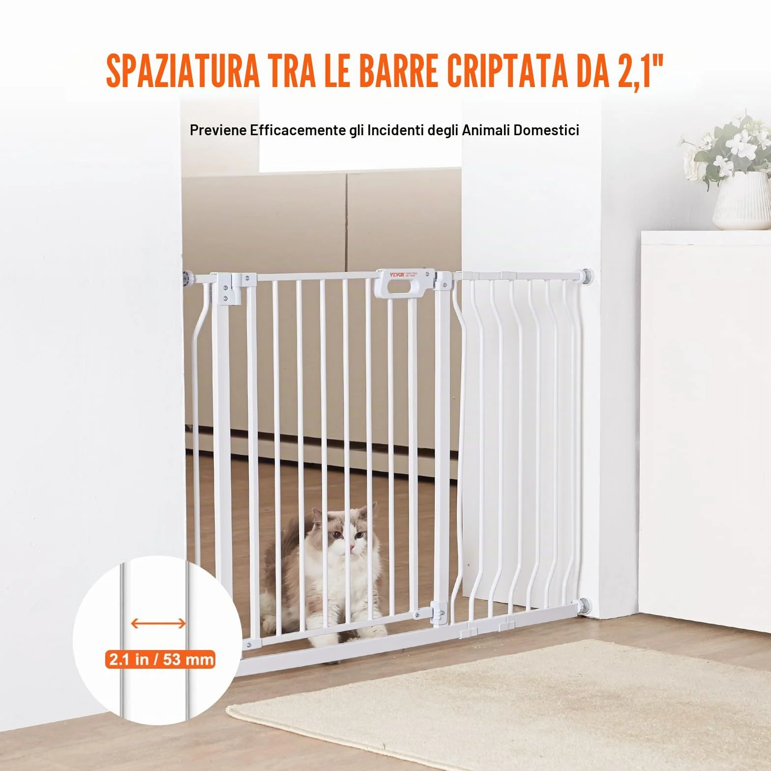 VEVOR Cancelletto di Sicurezza per Bambini Larghezza Espandibile 75-123 cm Altezza 76 cm Cancello per Cani Gatti Scale Porte Corridoi Bianco