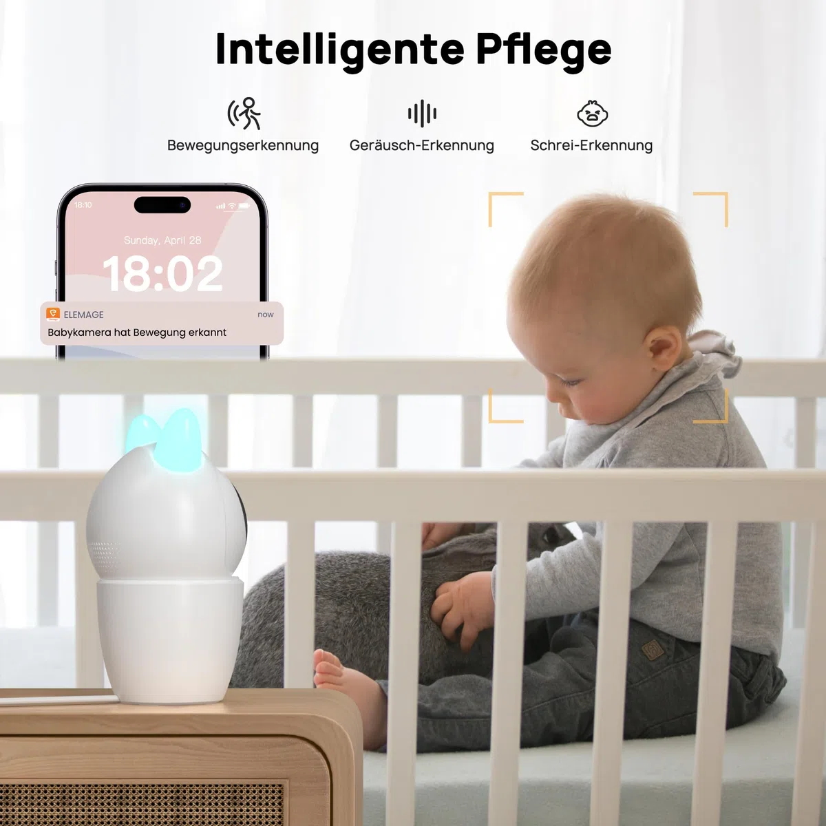CZEview Babyphone da 3 MP con fotocamera, Baby Camera con app, 360 Baby Camera WLAN, riconoscimento umano/urla, visione notturna, indicatore della temperatura, funzione interfono e WiFi 2,4/5 GHz