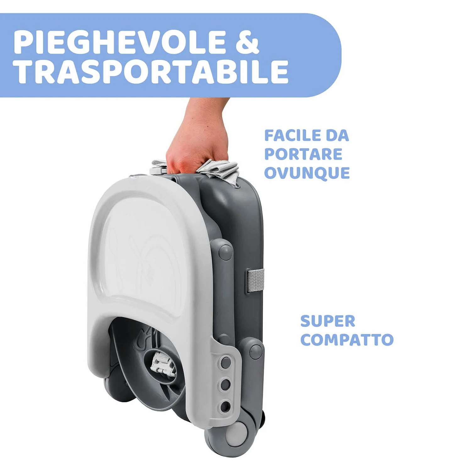 Chicco Pocket Snack Rialzo Sedia per Bambini 6 Mesi-3 Anni (15 kg) Seggiolino Pappa Portatile Chiusura Compatta, Grigio
