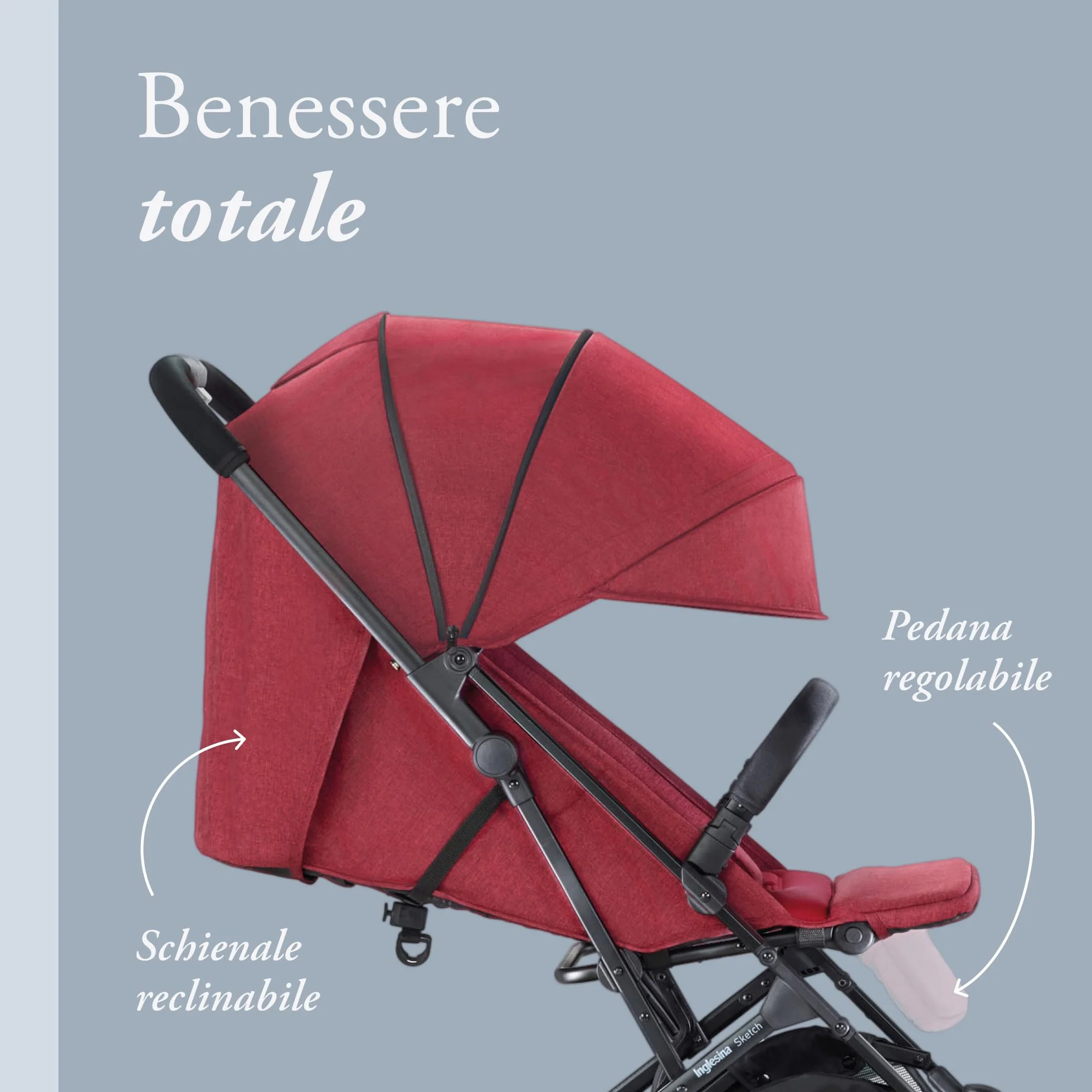 Inglesina Sketch Passeggino Leggero Compatto Rosso 17kg Chiusura una Mano UPF 50+