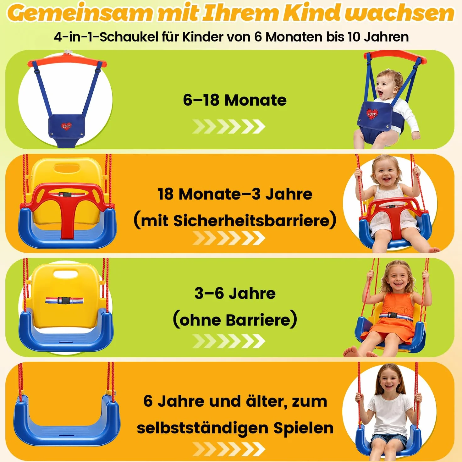 Altalena per bambini 4 in 1, con telaio – Altalena per bambini, con cintura di sicurezza, pieghevole e 4 sacchi di sabbia, per interni ed esterni, facile da montare