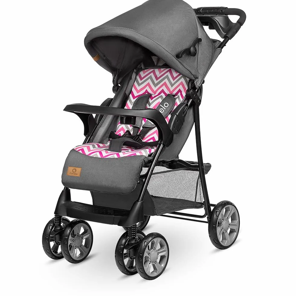 Lionelo Emma Plus Passeggino Leggero Pieghevole 6 Mesi 15kg Schienale Regolabile Sdraiata Cinture 5 Punti Ammortizzatori Cappotina XXL Vassoio Portabibite Borsa