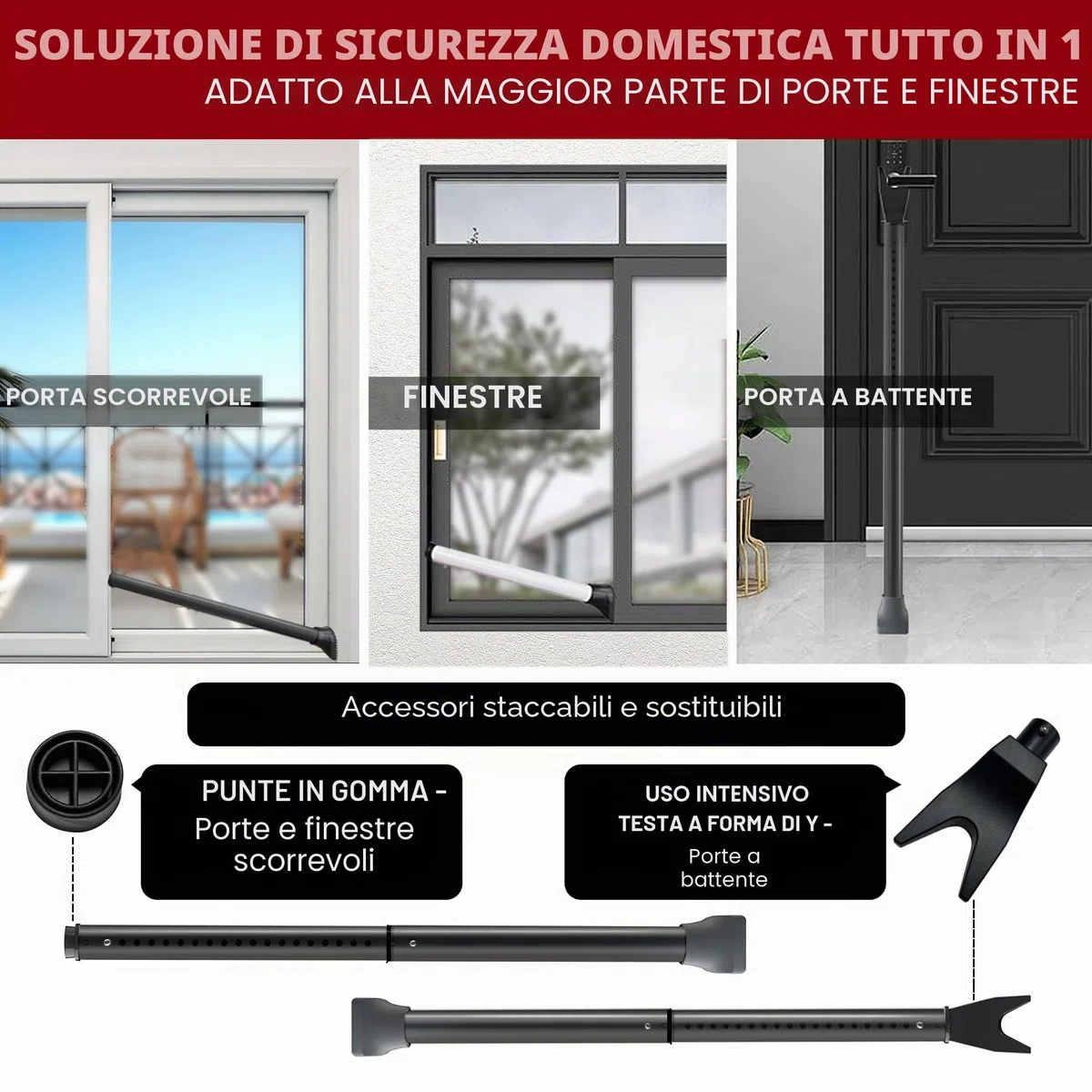 Nero Barra di Sicurezza per Porta d'Entrata - 1 Pack Sbarra Antiscasso, Blocco Porte