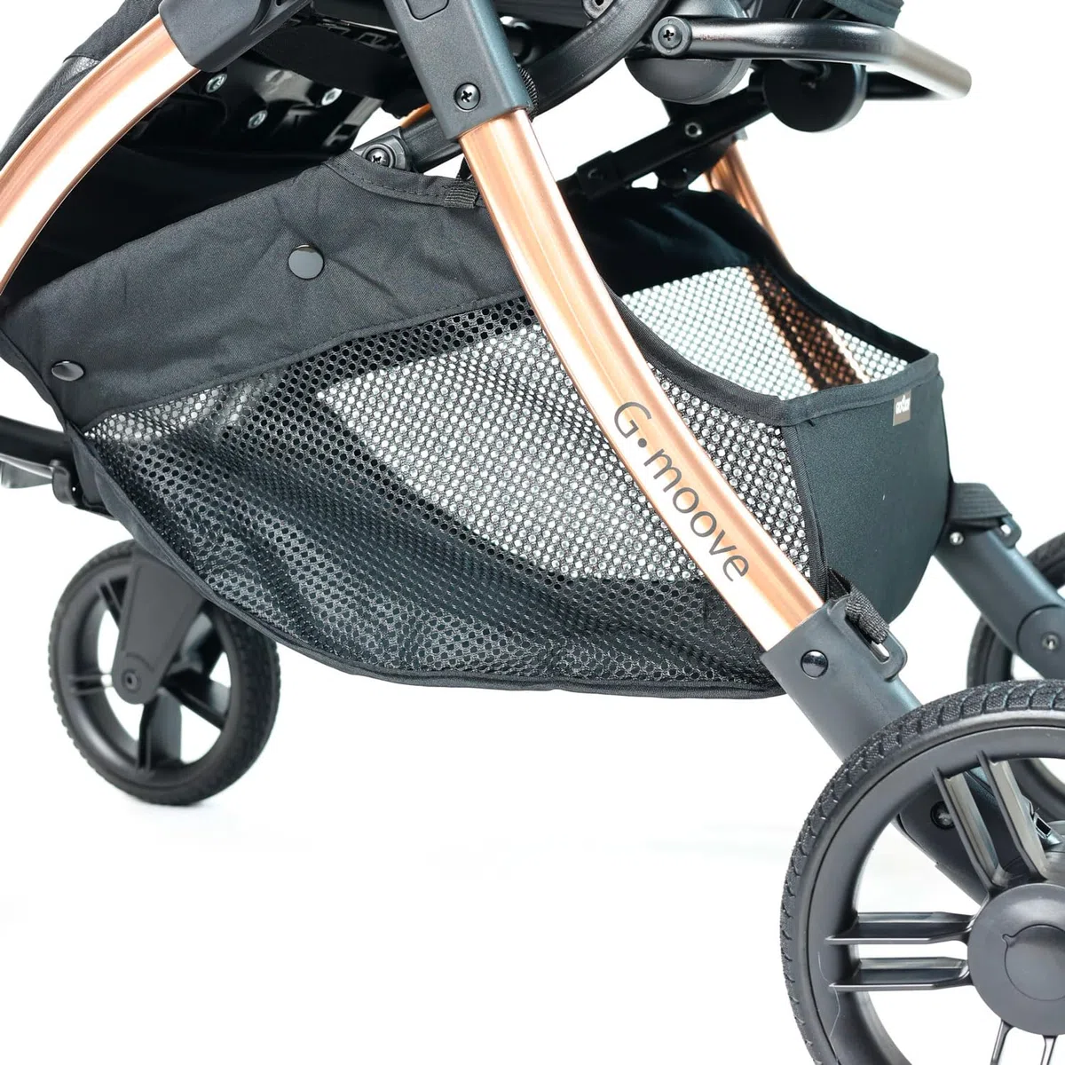 Passeggino G-Moove 0-22 kg. Leggero, Perfetto dalla Nascita - Telaio Rose Gold, Tessuto Nero