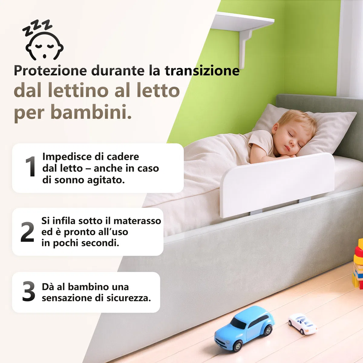 Sponda Letto Bambini 60x20 cm – Bianco – Protezione Anticaduta Stabile Senza Forature – Sponda Letto in Laminato – Facile da Montare sotto Il Materasso