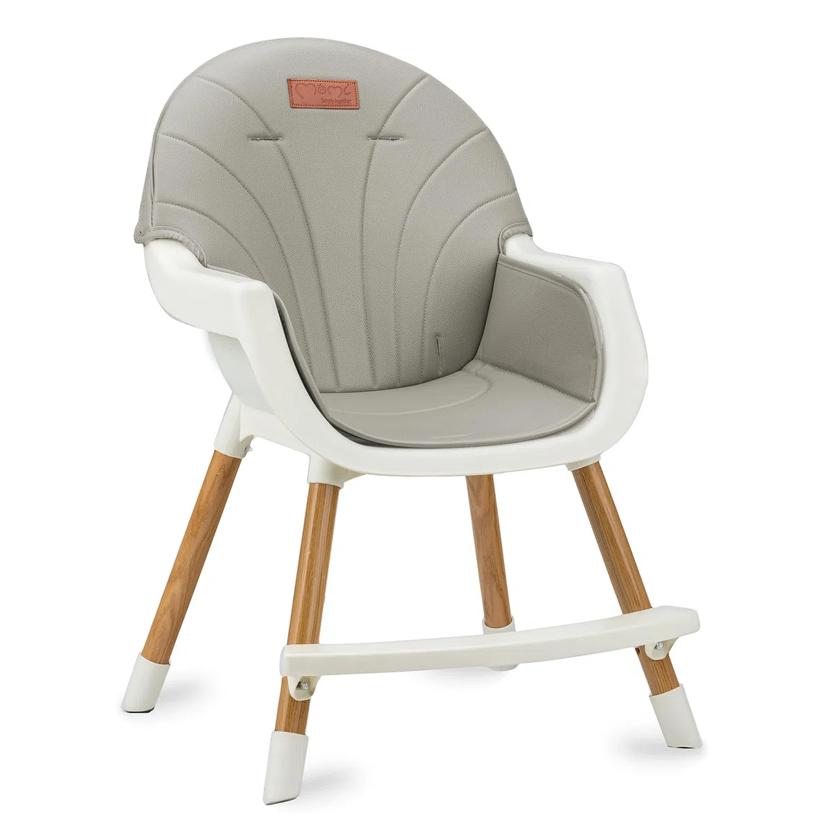 MoMi Seggiolone Pappa Evolutivo 3 in 1 - Sedia Evolutiva per Bambini da 6 a 36 Mesi - Cinture di sicurezza, Rivestimento in ecopelle, Poggiapiedi, Portabicchiere, Gioco con Ventosa - Grigio
