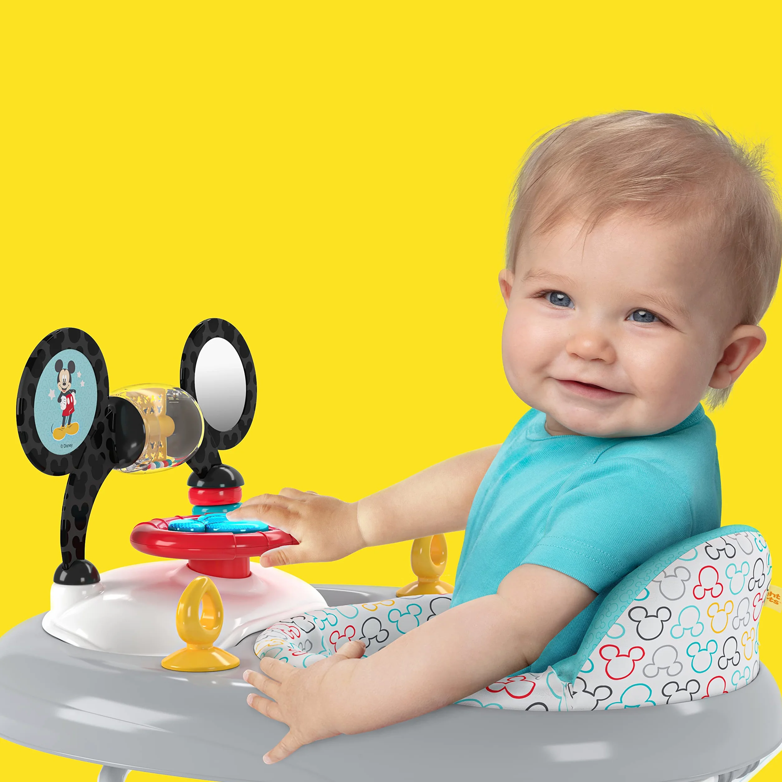 Bright Starts, Disney Baby, Girello multiattività 2 in 1 Topolino - Altezza regolabile e telaio facilmente ripiegabile, 6+ mesi