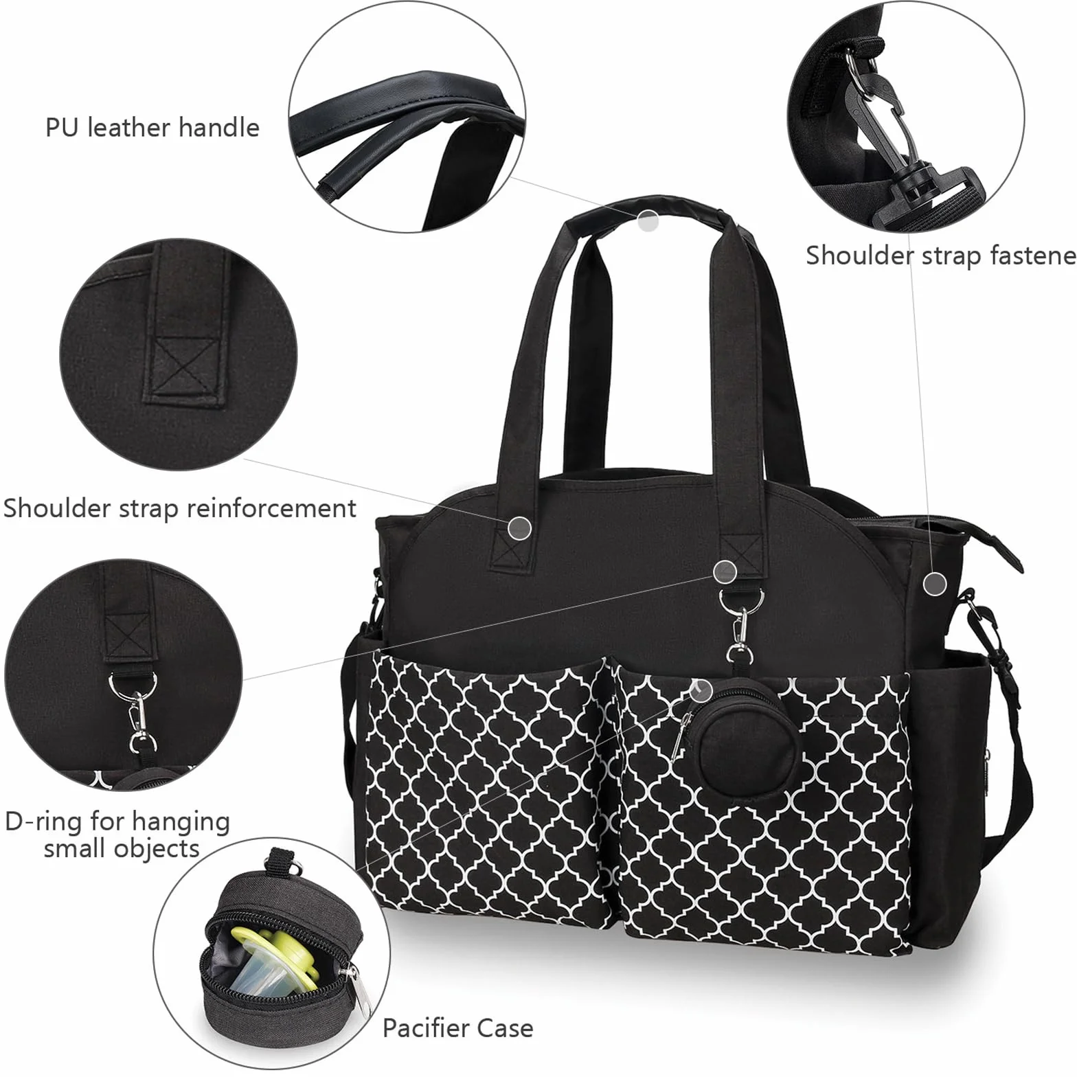 Borsa Fasciatoio 13 tasche Grande Spazio Tracolla Regolabile Viaggi Shopping Multifunzionale Nero