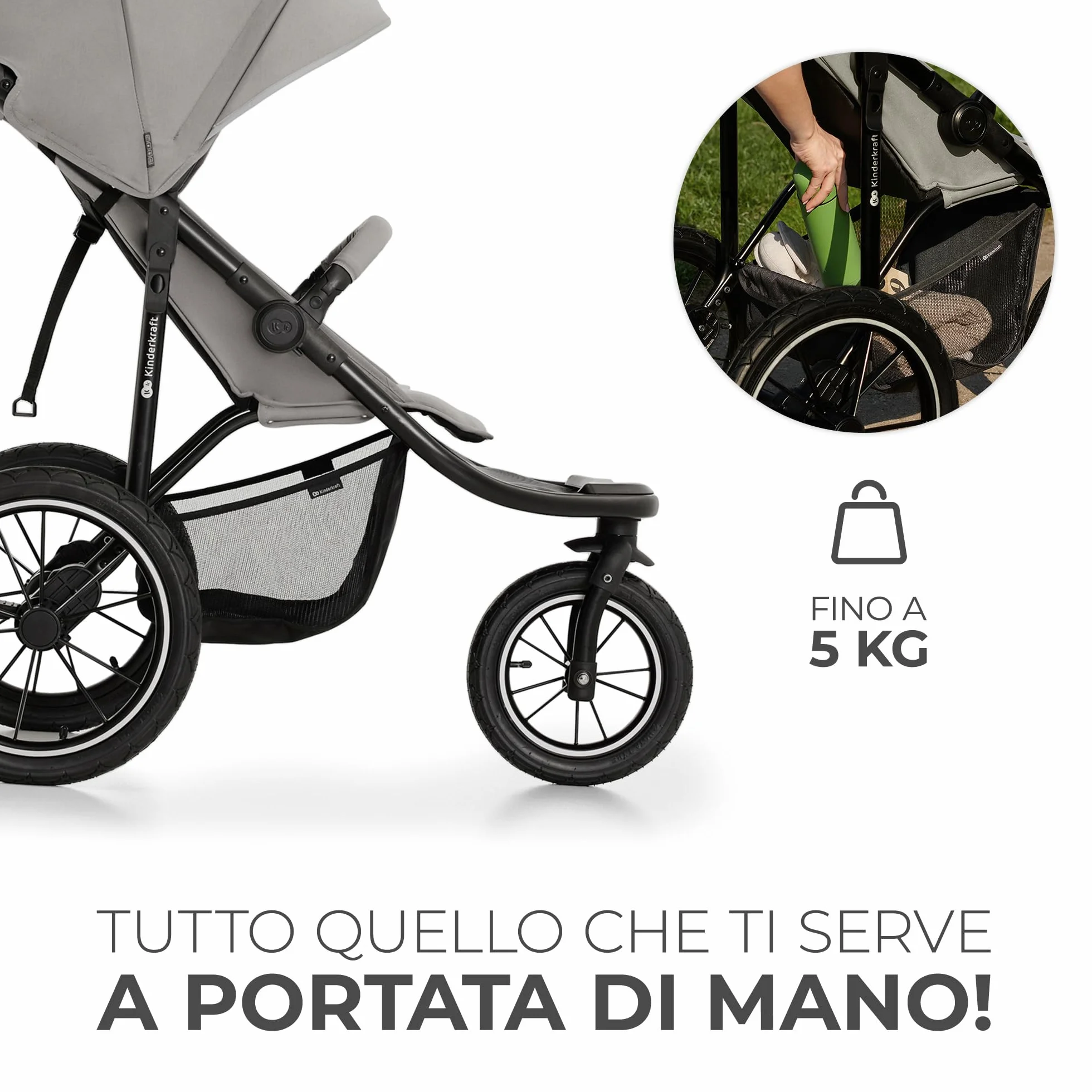 Kinderkraft HELSI 2 Passeggino leggero 3 ruote, 27 kg, szare