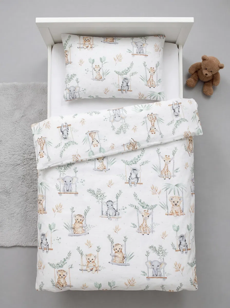TupTam Set di Piumone Fantasia per Bambini Tutte le Stagioni Cuscino Piatto 2 pz., Safari sull'altalena, 135x100 cm