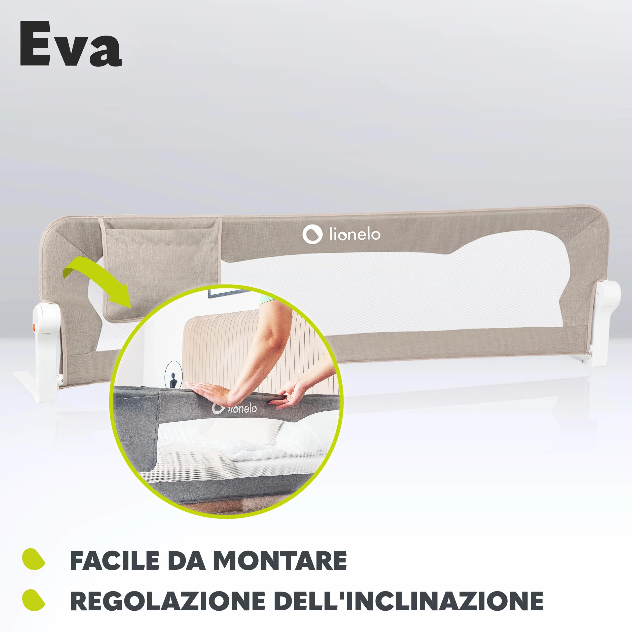 Lionelo Eva Sponda letto universale 150 cm Barriera protettiva pieghevole con blocco Standsafe