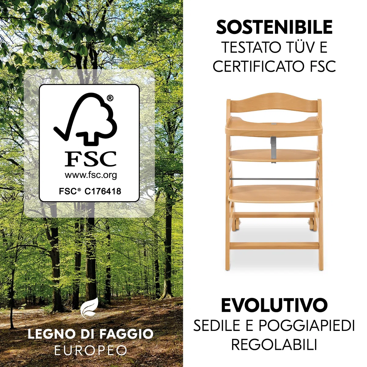 hauck Seggiolone Beta+ Newborn Set Premium da 0 Mesi - Seggiolone Legno Evolutivo, con Sdraietta Neonati (Dondolo Neonati), Cuscino Seduta, Vassoio - (Sdraietta: Grigio chiaro, Naturale)
