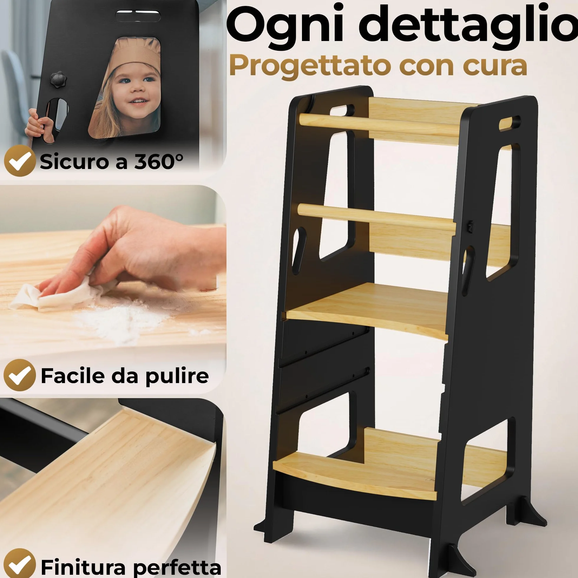 BEY & CO® Wieża Obserwacyjna dla Dzieci - Regulowana 3 poziomy, Antypoślizgowa