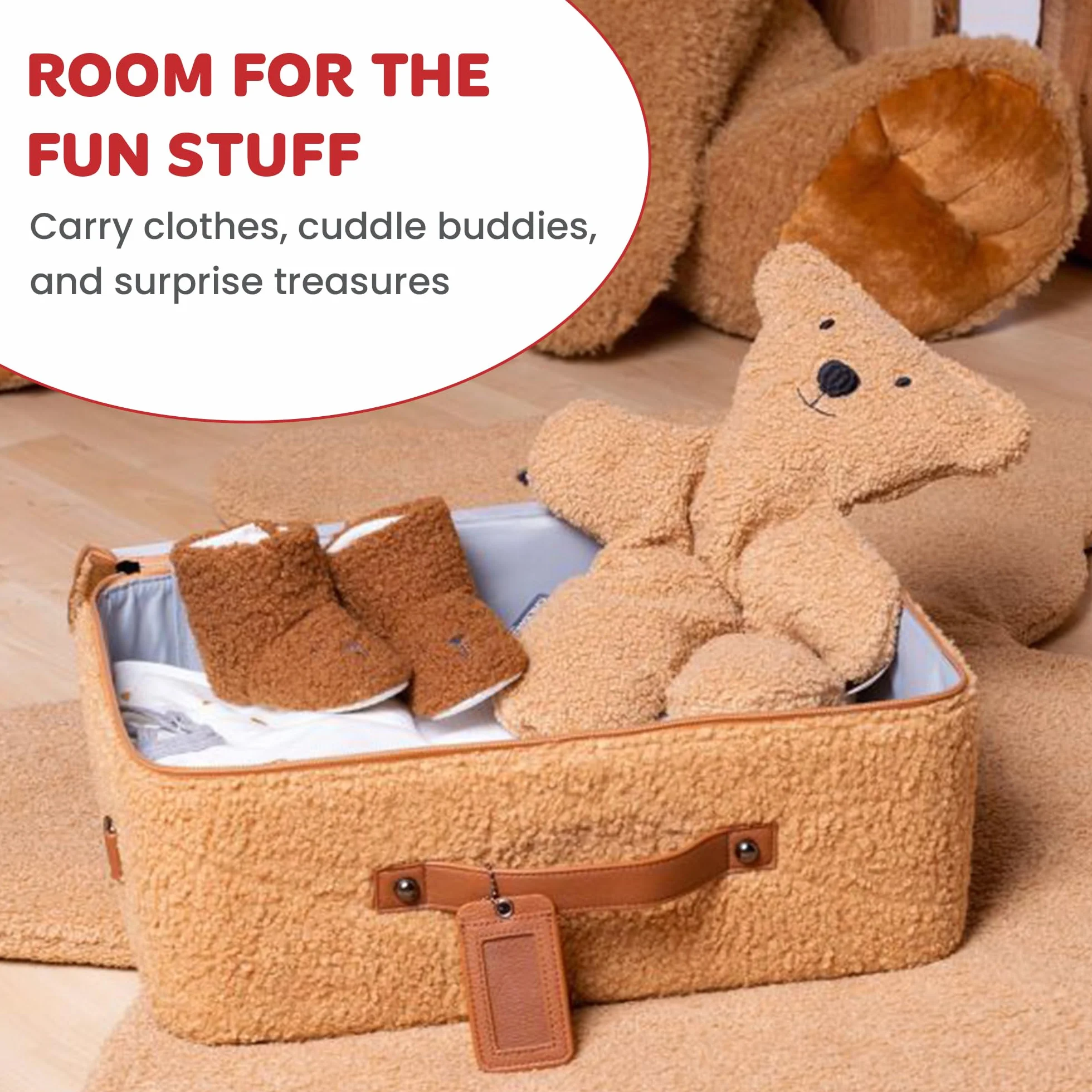 Childhome Valigia per bambini Weekend formato cabina compatto resistente con manico etichetta nome orsacchiotto marrone