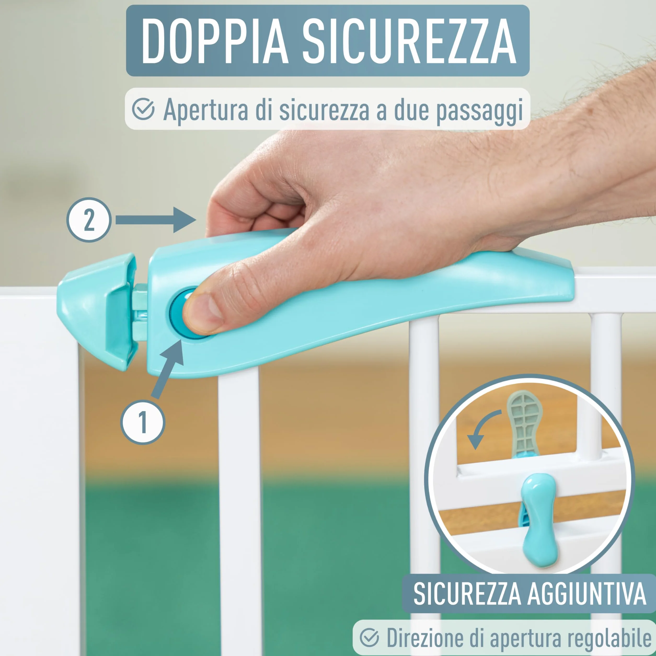 Berrin Cancelletto di Sicurezza per Porte 105-115 cm Metallo Bianco Turchese