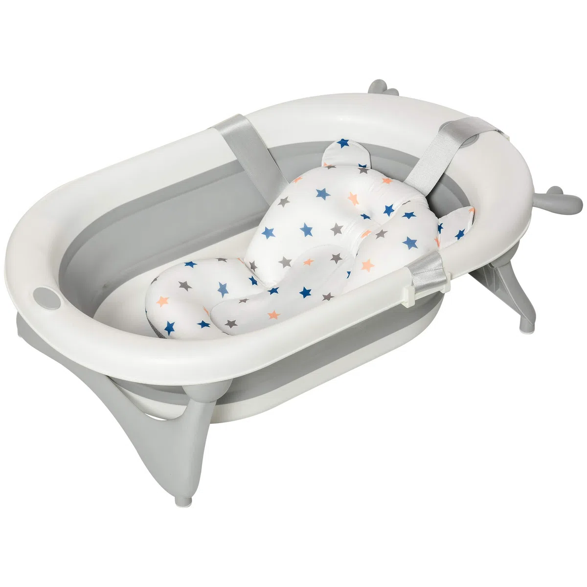 HOMCOM Vaschetta Bagnetto Pieghevole per Bambini 0-3 Anni con Indicatore di Temperatura e Cuscino, 81.5x50.5x23.5cm, Bianco