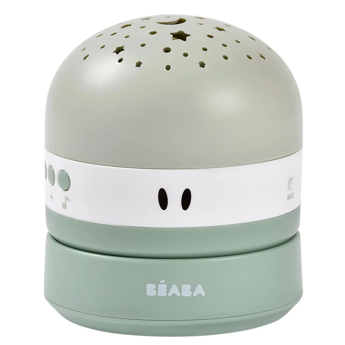 BÉABA, Luce Notturna per Bambini con Cielo Stellato a 3 colori, 9 Suoni Rilassanti, Rilevatore di pianto, durata Della Batteria 100 ore, Ricarica USB, Trasportabile, Proiettore Pixie, Verde Salvia