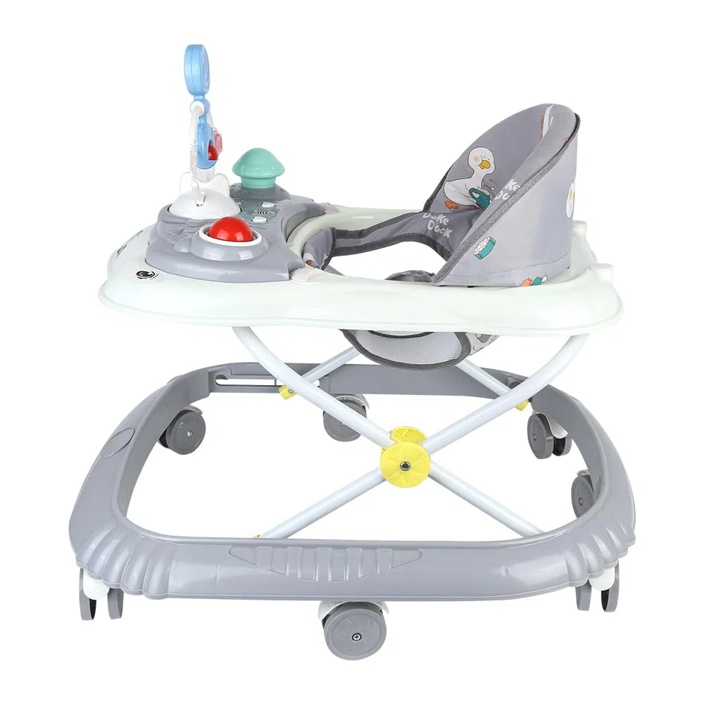 Girello per bambini 5 in 1, girello pieghevole per bambini, con 4 altezze regolabili, luci, musica, vassoio attività rimovibile, portata 12 kg, per 6 mesi-67 x 72 x 92 cm, grigio (B)