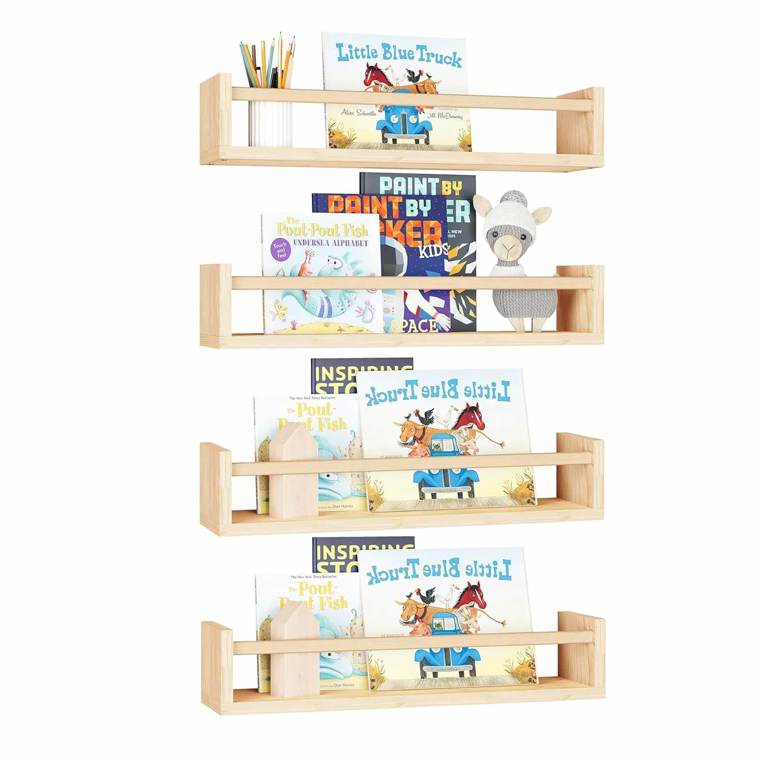Libreria sospesa parete legno massiccio 41,5 cm set 3 pezzi per cameretta bambini