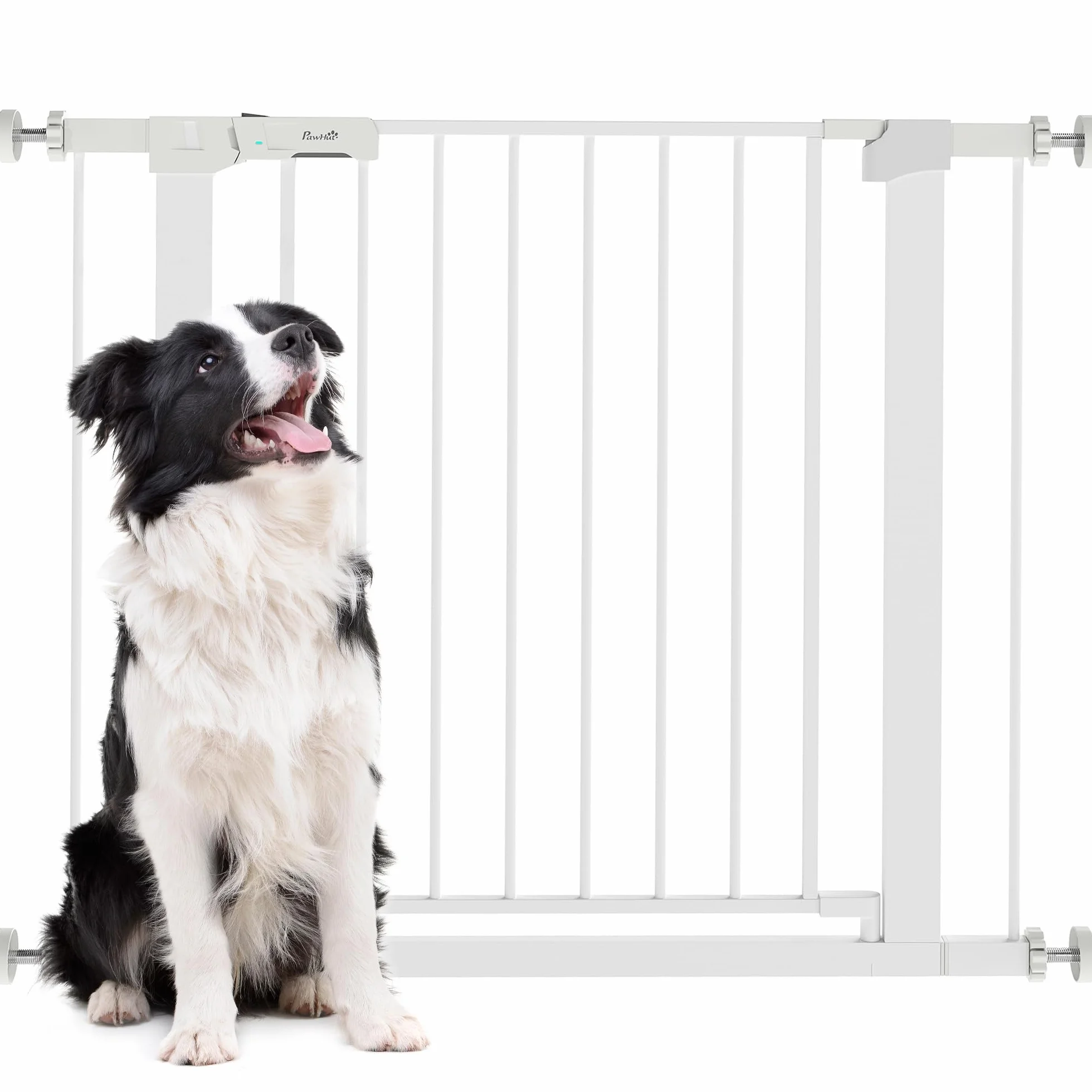 PawHut Cancelletto di Sicurezza per Cani con Fissaggio a Pressione, Cancellino per Cani Estensibile 76-97cm per Scale e Porte, Bianco