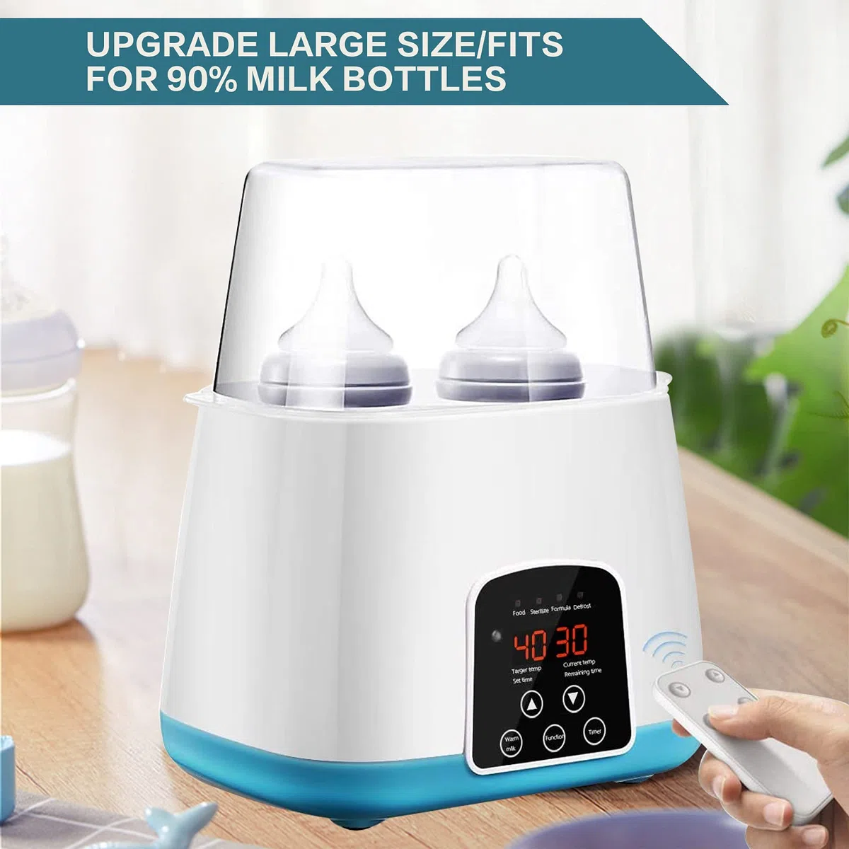 Scaldabiberon, Sterilizzatore per Biberon, Scaldabiberon, Scaldabiberon doppio per latte materno, con display LCD, timer e 5 accessori (Blu)