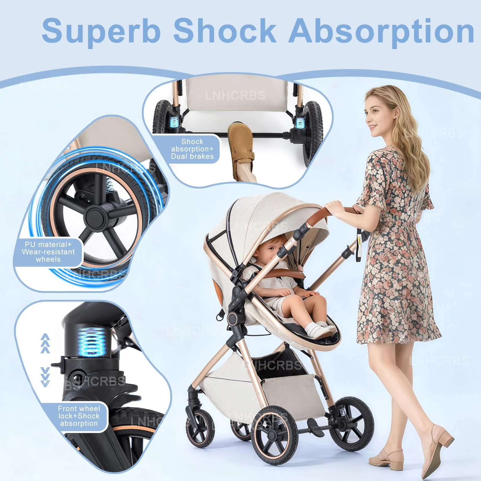 Passeggino 3 in 1 Trio Sistema di Viaggio Reversibile con Seggiolino Auto Maniglia Regolabile Ruote Anteriori Bloccabili per Neonati 0-3 Anni
