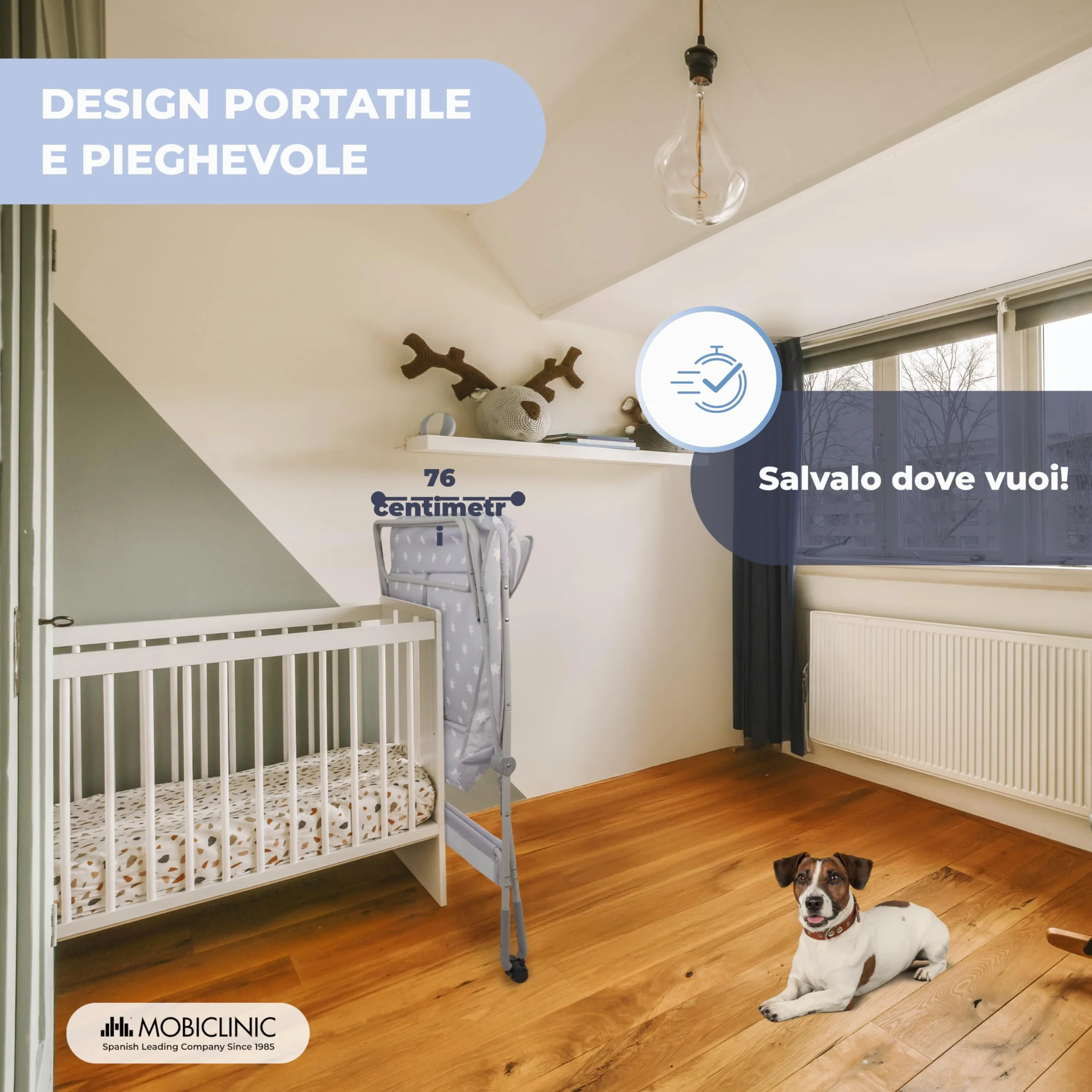 Mobiclinic Fasciatoio pieghevole per Neonati, Altezza Regolabile, Fino a 15 kg, 0-36 Mesi, Ruote a 360° Freno, Lavabile