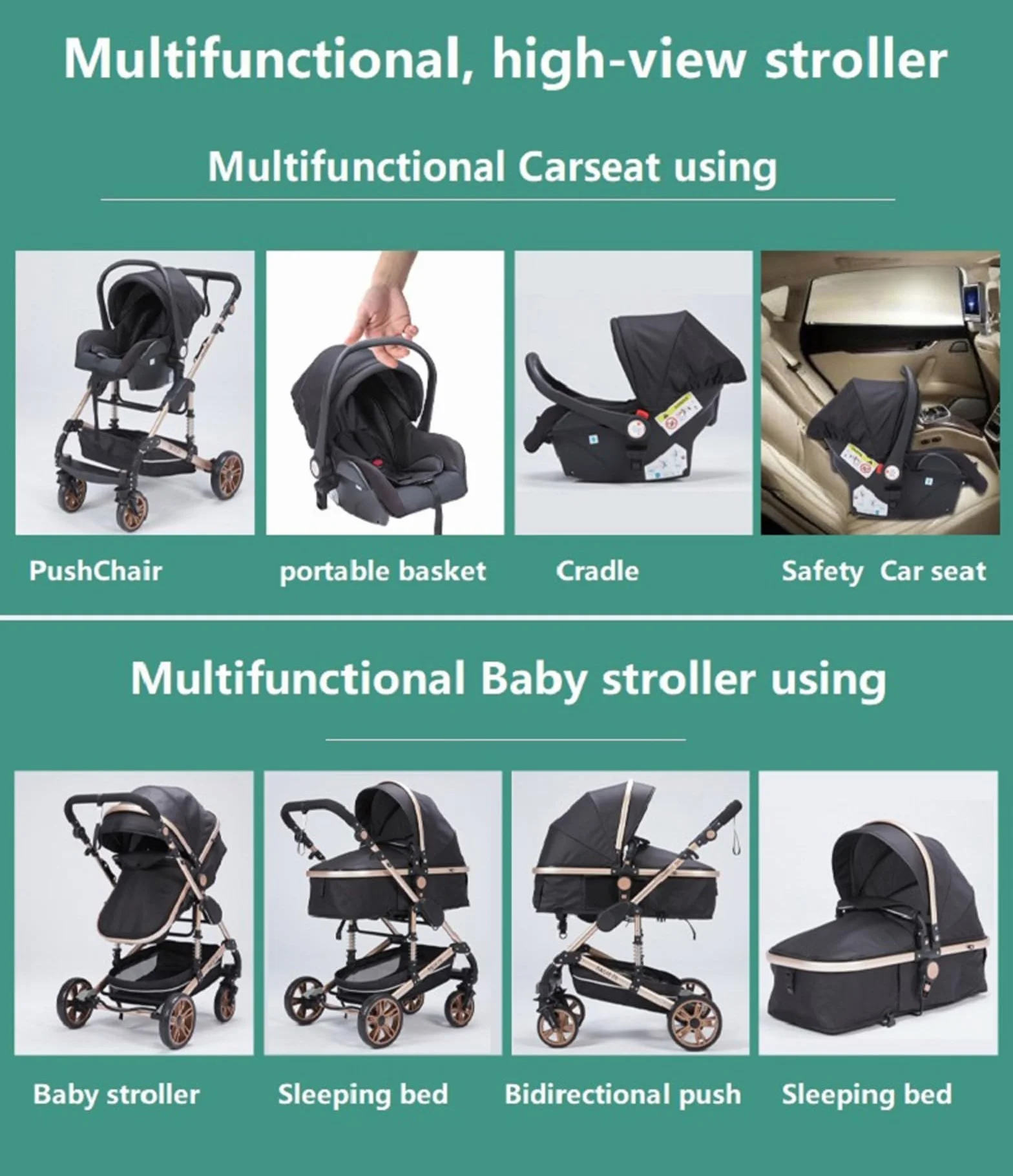 Magic ZC Passeggino Trio 3 in 1 Push Reversibile in Alluminio Pieghevole (739 Grey)