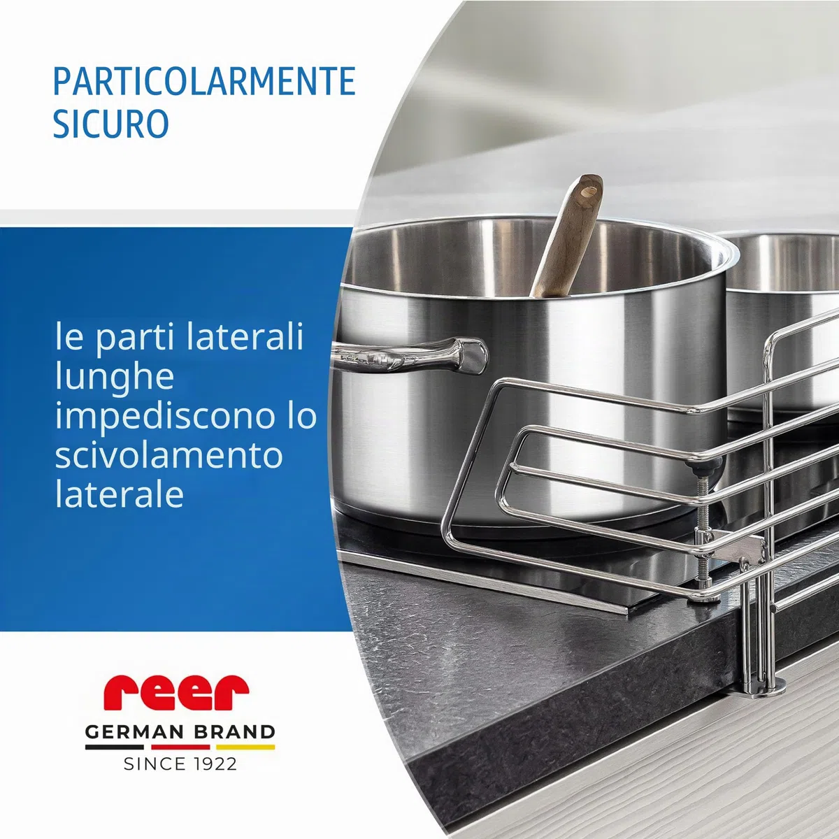 Reer Griglia di protezione per piano cottura Classic da morsetto, in acciaio inox, extra sicura, adatta per il 99% di tutte le cucine, argento