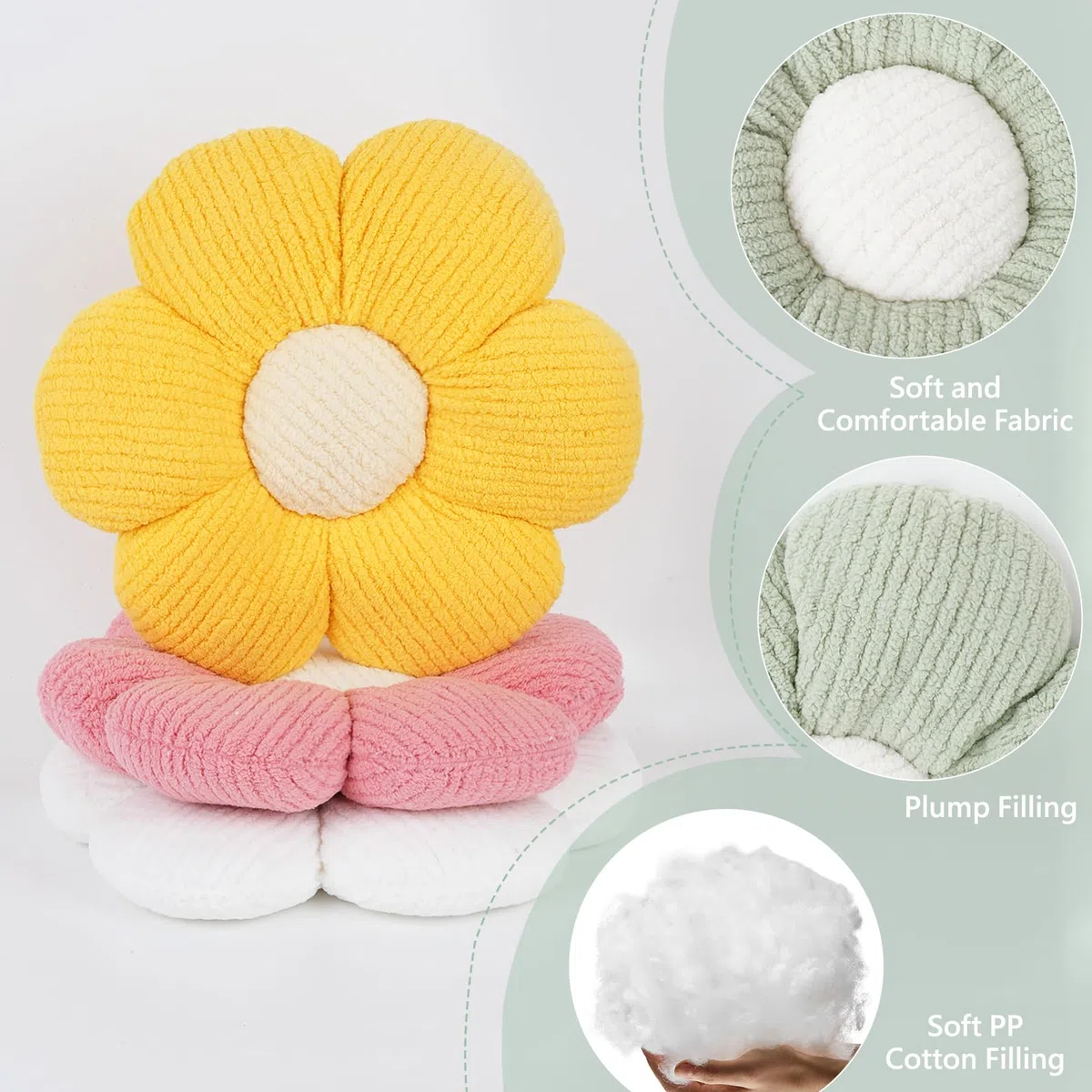2 cuscini a forma di fiore, morbidi cuscini da pavimento per divano, soggiorno, camera da letto, decorazione per la stanza delle ragazze, bianco e rosa