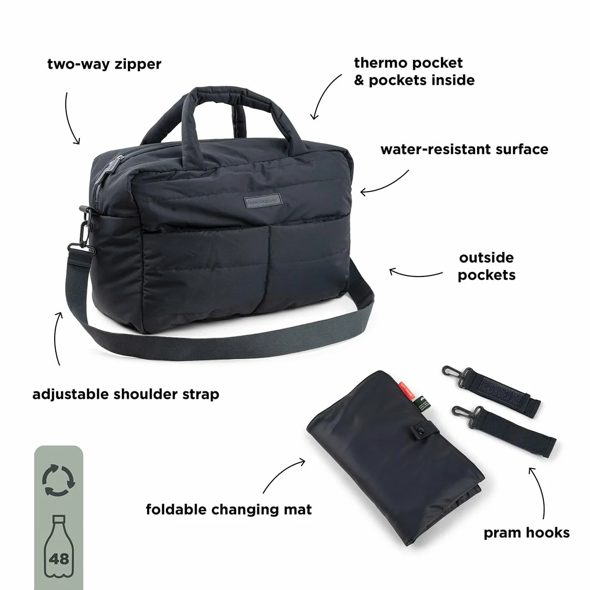 Done by Deer Trapuntata Borsa Fasciatoio 100% Poliestere Riciclato Due Ganci Inclusi