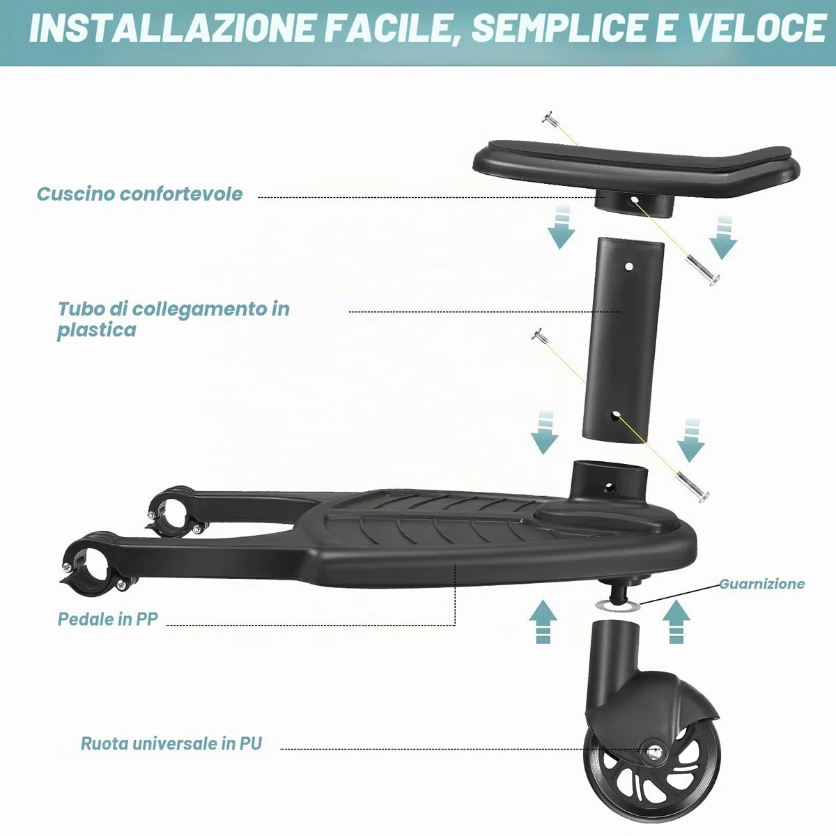 Vihir Pedana Passeggino con Sedile, Sedile Rimovibile E Assemblato Scheda, Pedana buggy board per bambini di 2-5 anni (25 kg)