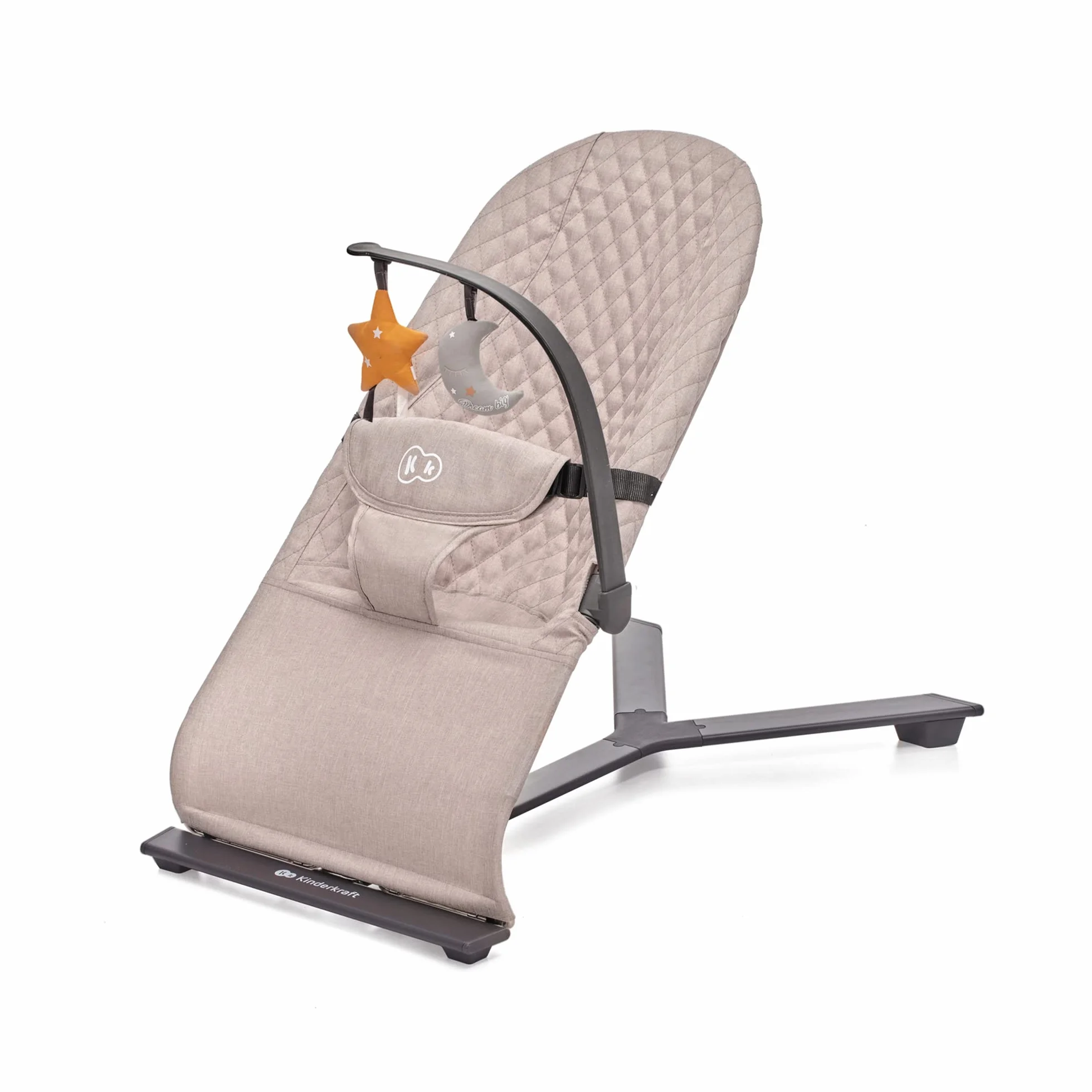Kinderkraft Sdraietta MIMI, Dondolo Neonati, Regolazione dello schienale, Giostrina con Giocattoli, Ottima per viaggi, Beige