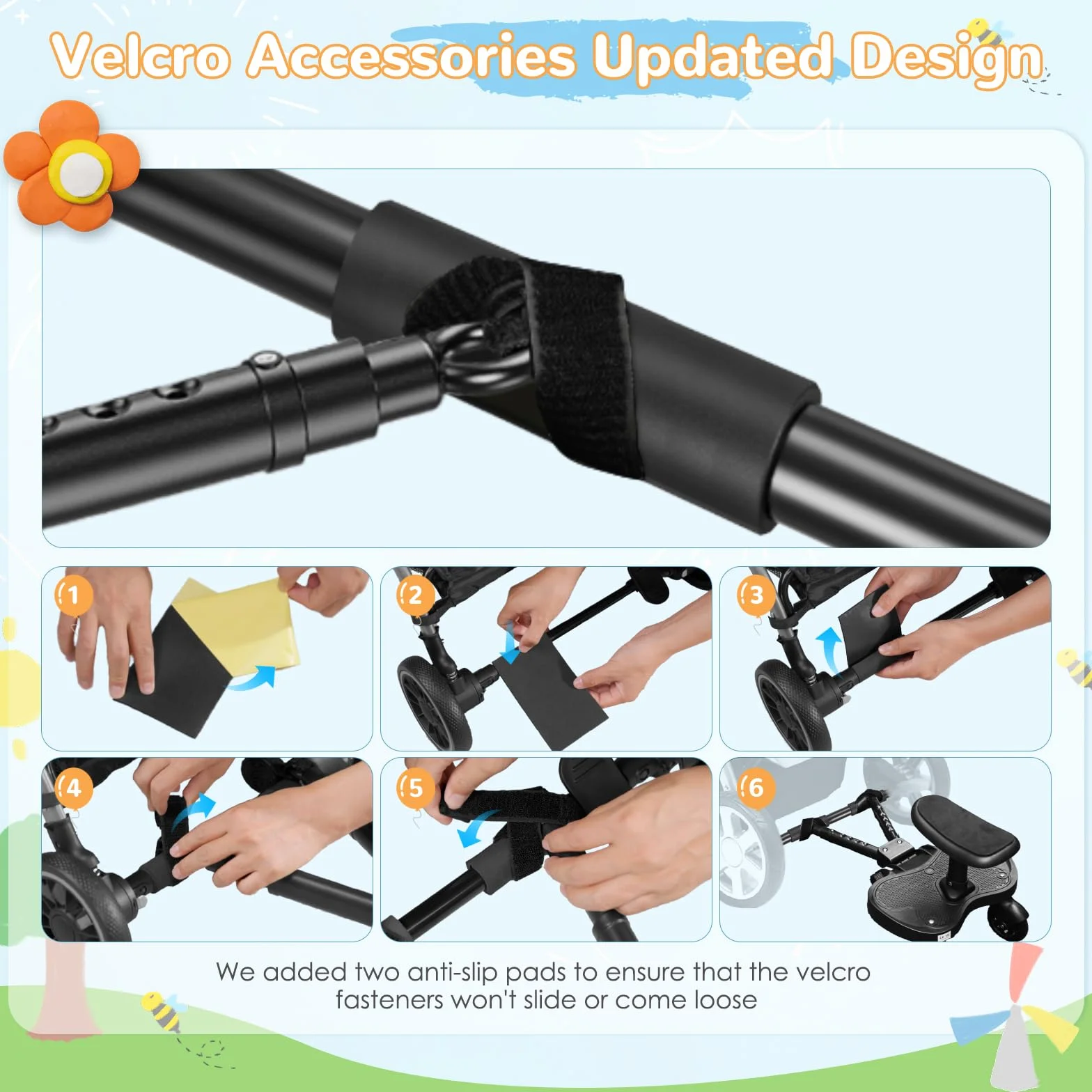 Pedana Passeggino Universale con Sedile più Grande, Buggy board per Bambini 2-6 Anni (25KG), Adatta al 99% dei Passeggini, Montaggio Facile, Ideale per Famiglie con Due Bambini (Nero)