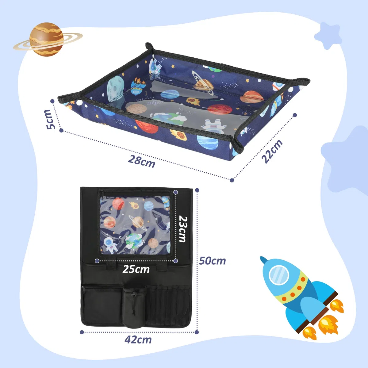 Babenest Vassoio da viaggio per bambini con supporto per tablet, elementi essenziali per aerei, vassoio da viaggio con tasche, indispensabile per viaggi in treno e forniture per volare (blu cielo