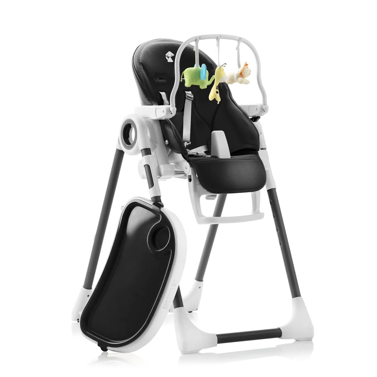 Seggiolone Pappa Regolabile e Pieghevole - 7 Livelli Diverse, Schienale Bambino Pieghevole 5 Posizioni, Ripiano Smontabile, Vassoio a Clip (Facile da Pulire) - Nero