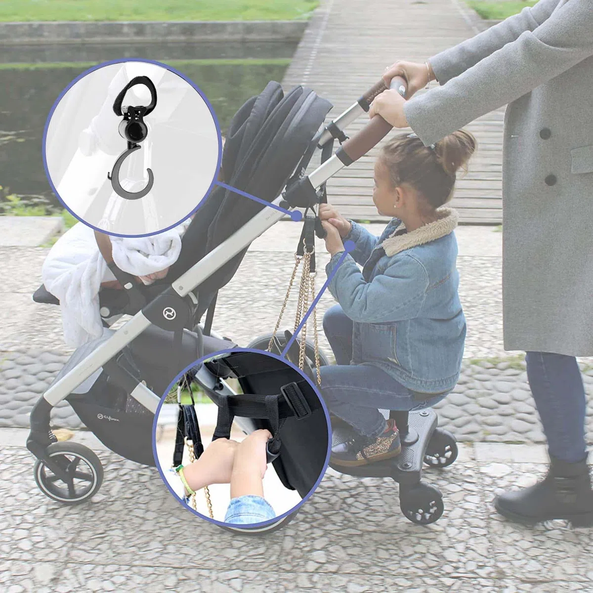 HELLO HIPPO® Pedana universale per passeggino passeggino con sedile - Accessorio per passeggino - Adattatore per passeggino doppio Tavola per buggy Pratica e compatta -