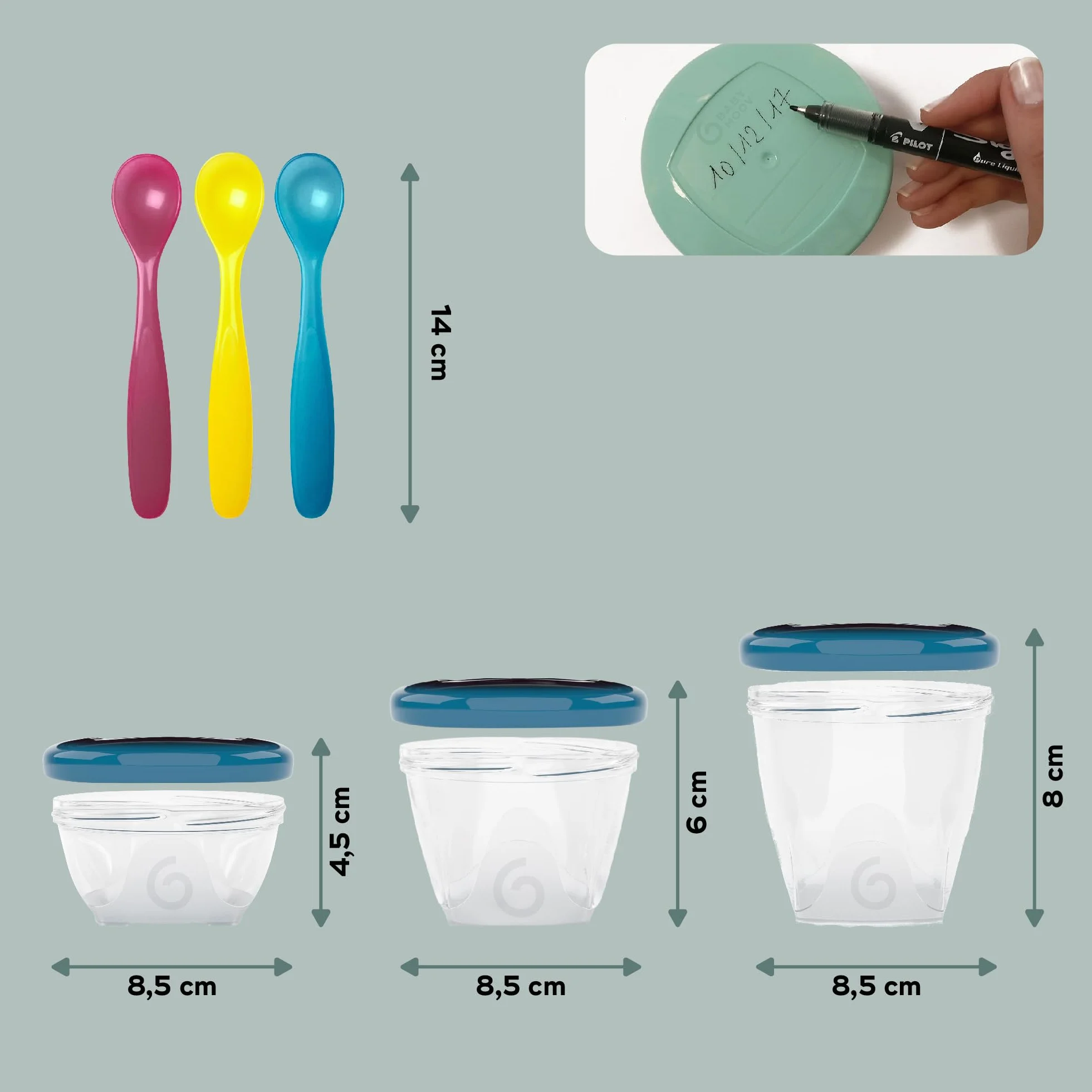 Babymoov Babybols Multi Set Vasetti Ermetici Conservazione Pappe 3x120ml 3x180ml 6x250ml 3 Cucchiai flessibili