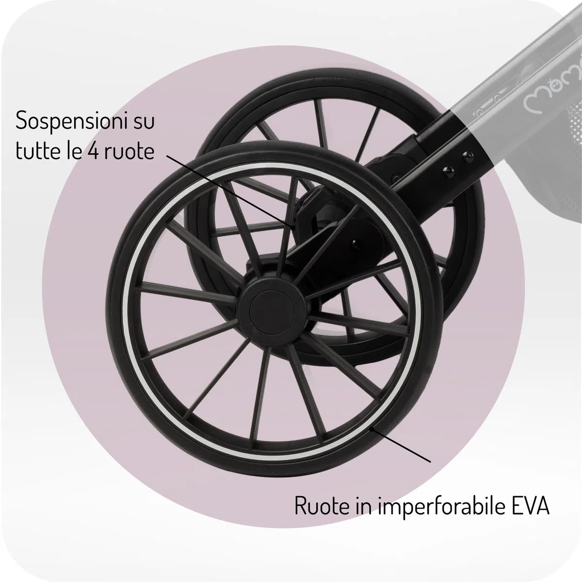 MoMi ESTELLE LIGHT PLUS Passeggino a partire da 6 mesi (fino a 22 kg), pieghevole con cintura di sicurezza a 5 punti, cestino porta spesa e funzione di apertura, manico telescopico per il traino