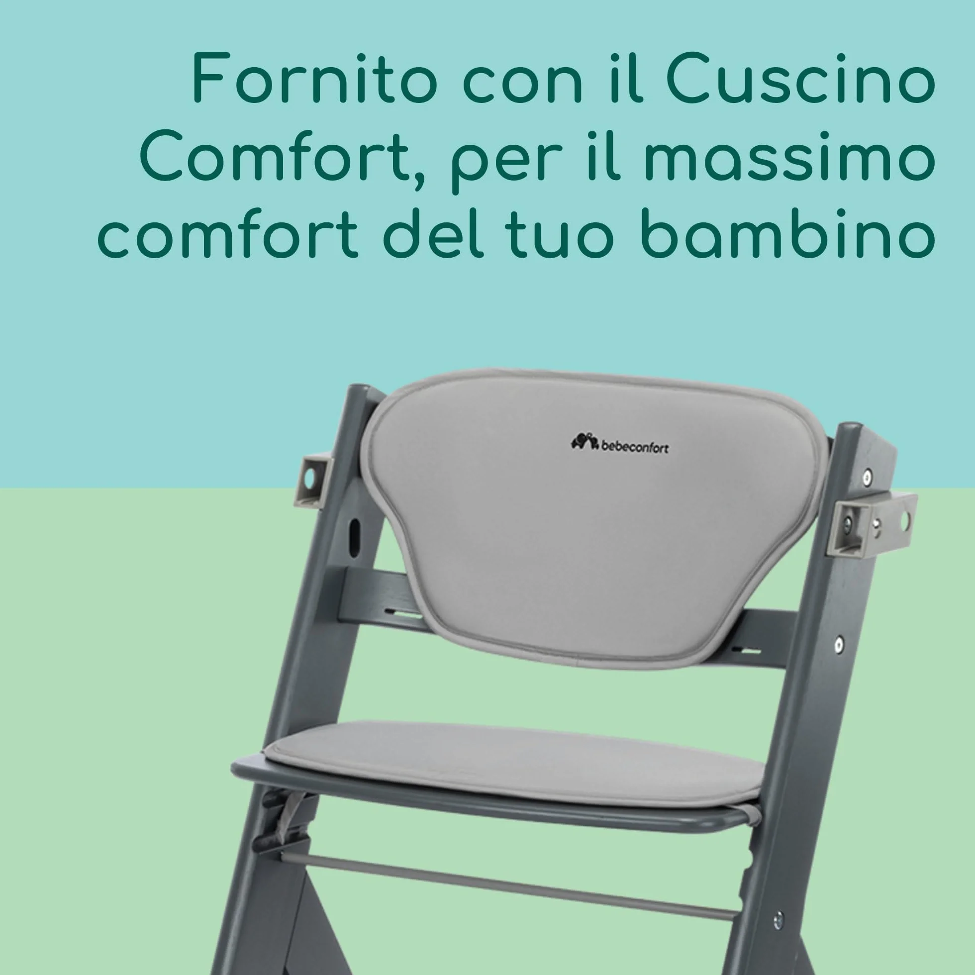 Bebeconfort Timba 2 Seggiolone Pappa Evolutivo in Legno, 6+ Mesi, Fino a 110 kg, Regolabile in Altezza, Grey Mist