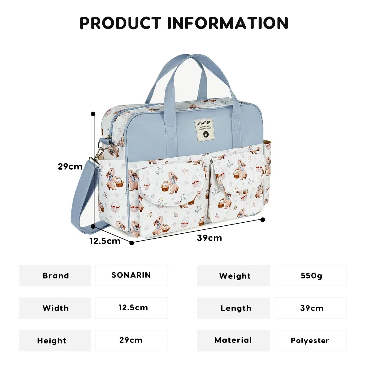 SONARIN Grande Capacità Multifunzionale Borsa Fasciatoio per Neonato,Borsa per il Cambio Borsa a Tracolla Borsa per Pannolini da Viaggio Impermeabile con Spalline & Fasciatoio