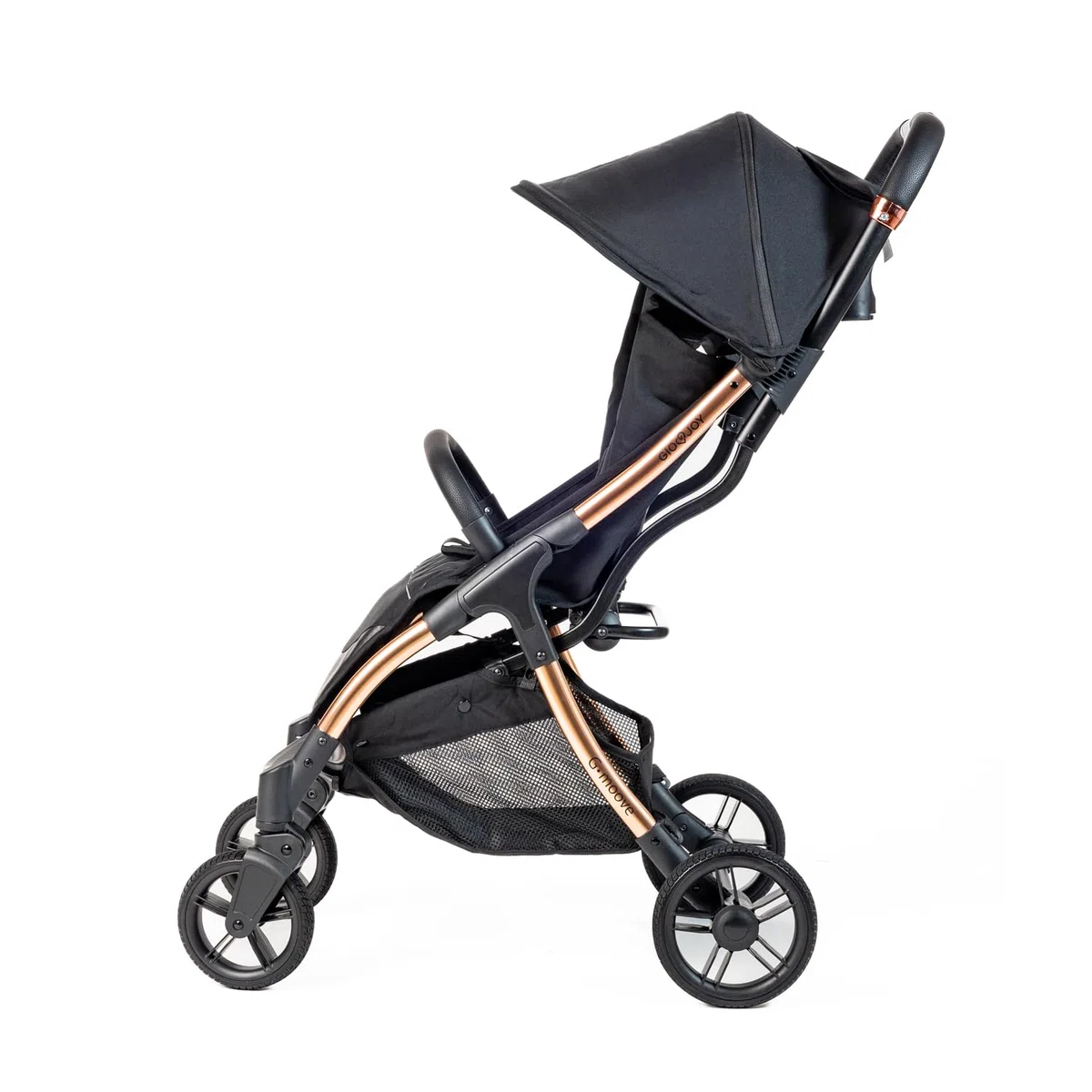 Passeggino G-Moove 0-22 kg. Leggero, Perfetto dalla Nascita - Telaio Rose Gold, Tessuto Nero