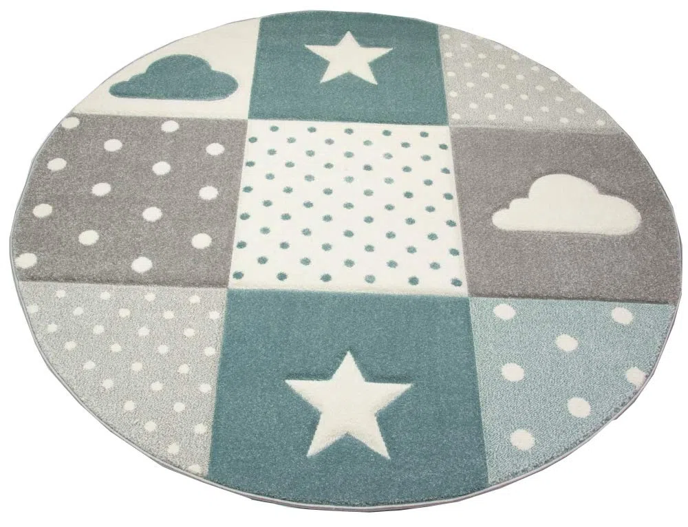 CARPETIA Tappeto da Gioco per Bambini con Stelle e Nuvole in Blu Grigio Crema Größe 160x230 cm