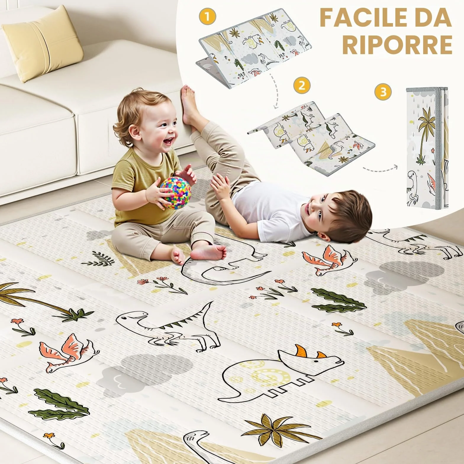 Box Bambini 120x120cm Beige Recinto Neonato con Rete Traspirante e Ventose