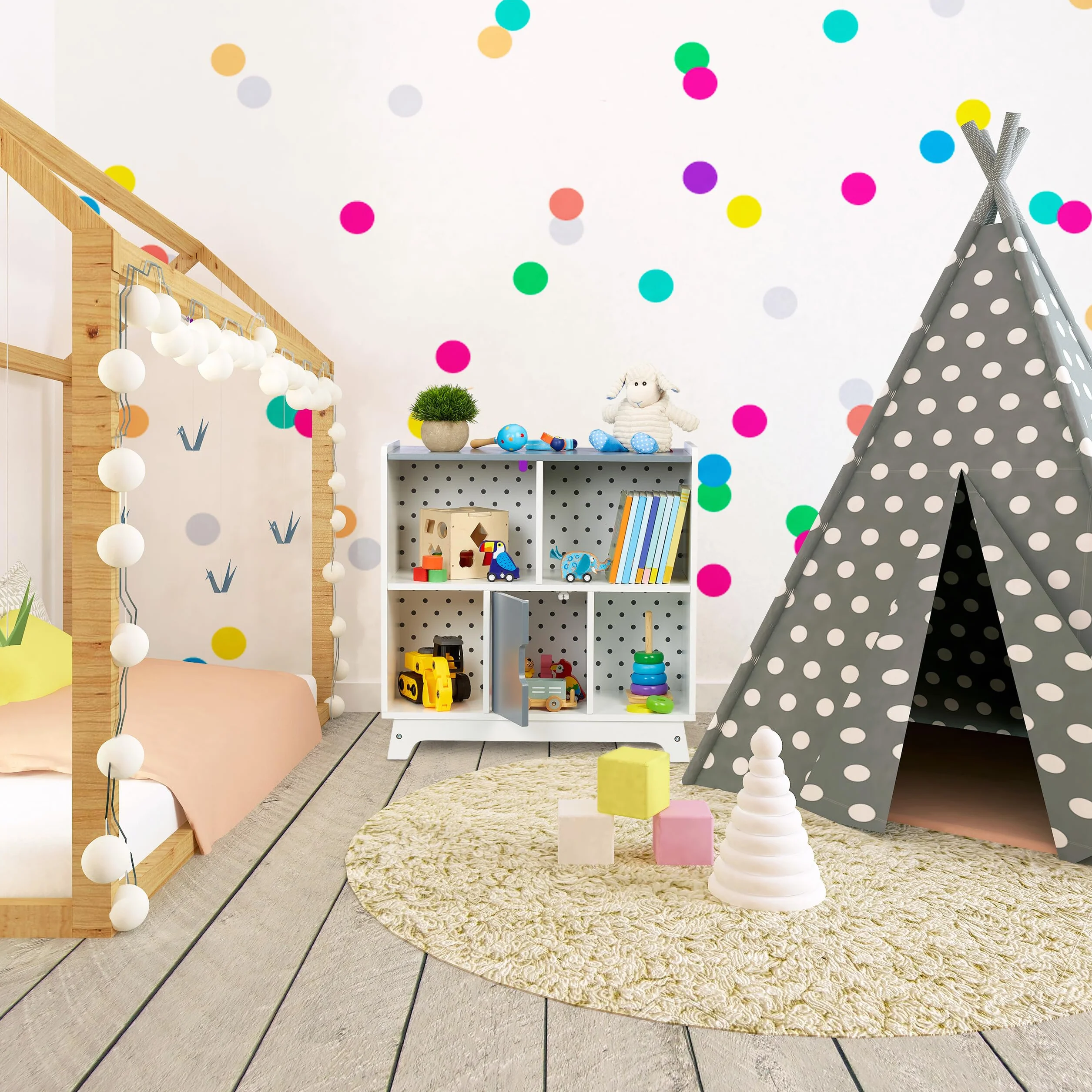Relaxdays Scaffale Bambini 4 Scomparti Aperti 1 Porticina MDF 60x60x30cm Bianco Grigio
