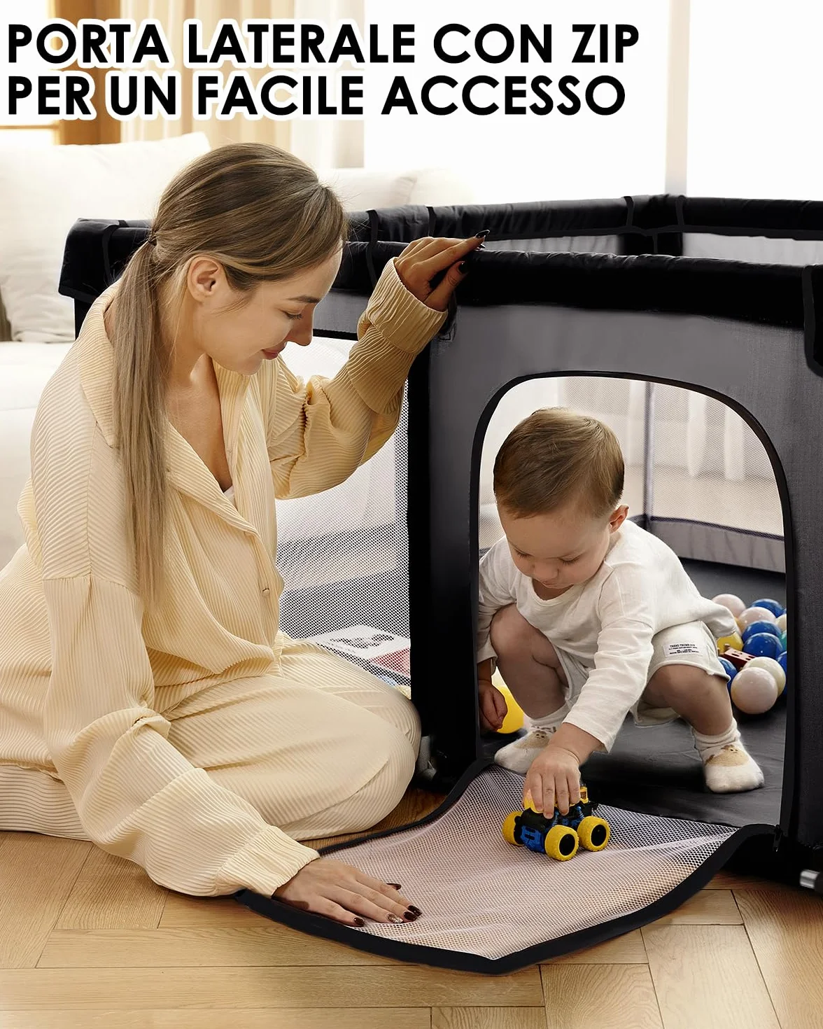 derimkcoa Box per bambini, grande recinto di sicurezza per bambini e bambini, per interni ed esterni, con ventose antiscivolo e cerniera (130 x 130 x 66 cm, nero)