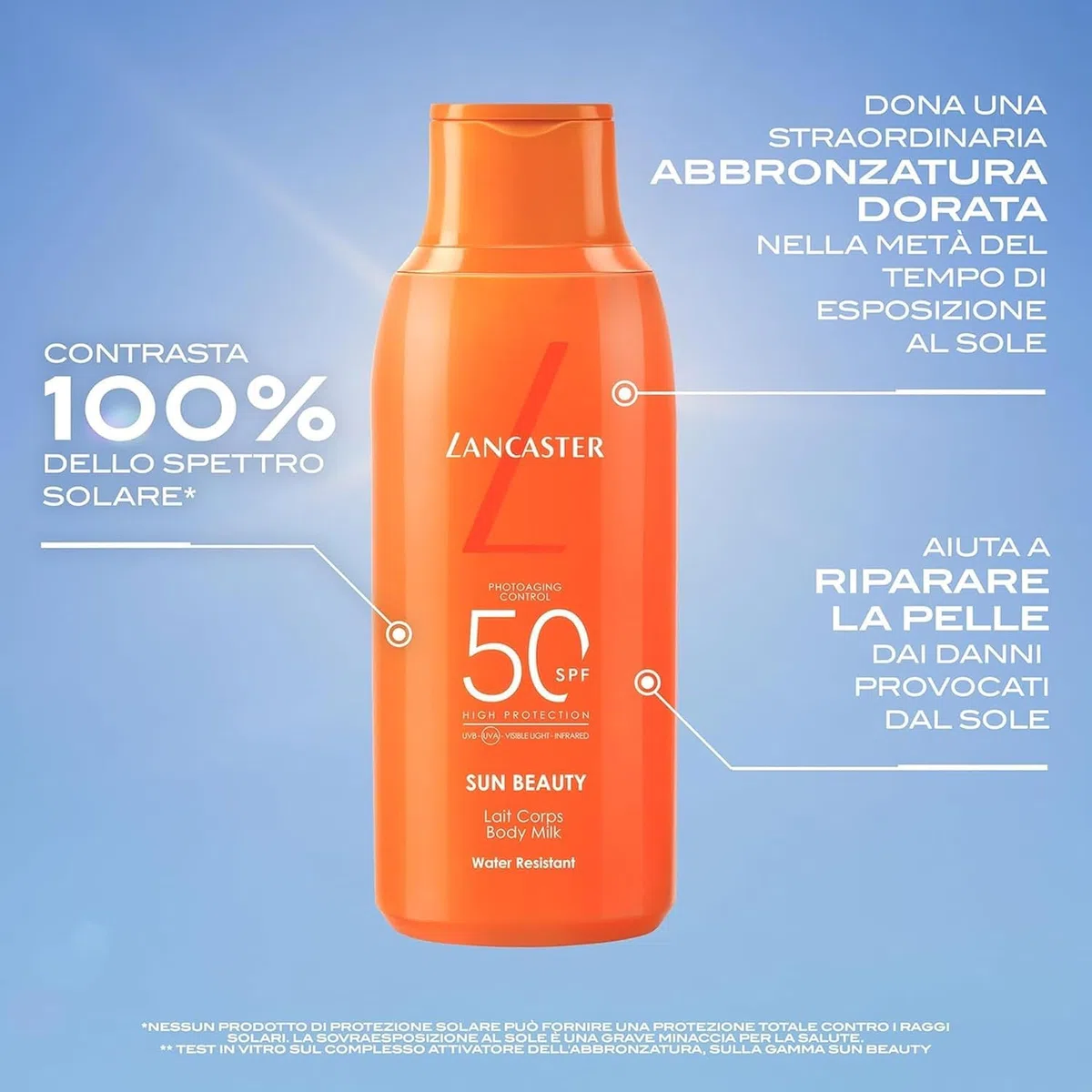 Lancaster Sun Beauty Body Milk - Latte Solare Corpo SPF15, Texture Leggera, Contrasta il 100% dello Spettro Solare, Stimola l'Abbronzatura Resistente all'Acqua