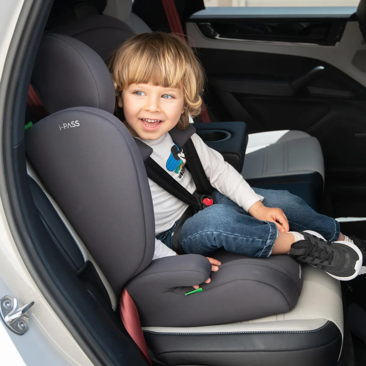 KikkaBoo Seggiolino Auto 9-36 kg i-PASS, Gruppo 1/2/3, Da 15 Mesi a 12 Anni, i-Size 76-150 cm, Poggiatesta Regolabile 13 Posizioni, Grigio